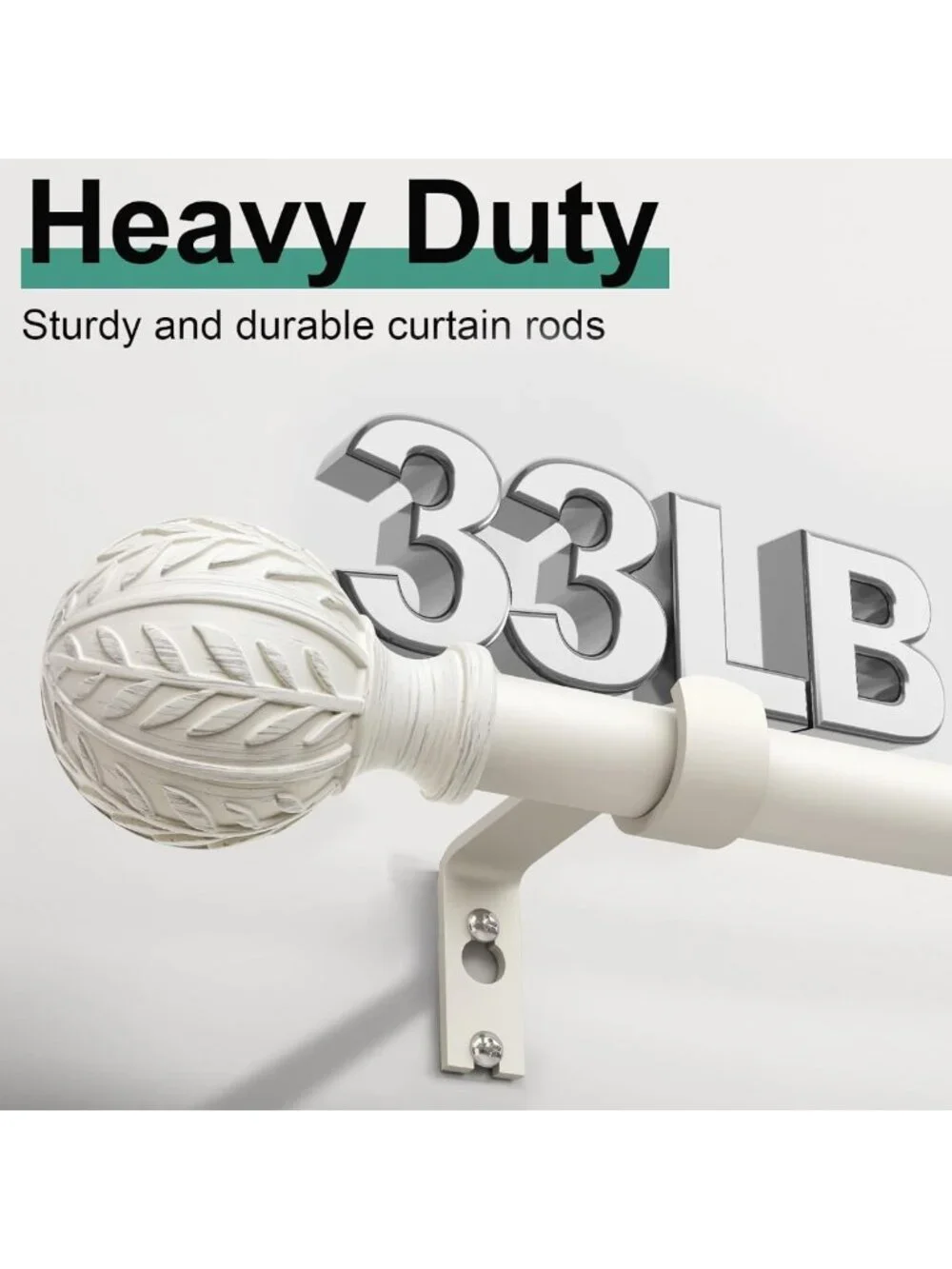 2 Pack Adjustable Antique White Curtain Rods 48-84” with Leaf Finials, Rustic